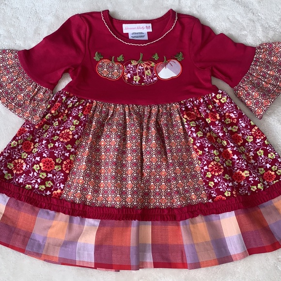Bonnie Baby Other - NWT Bonnie Baby Pink Pumpkin Appliqué Dress 12M Three Quarter Sleeve